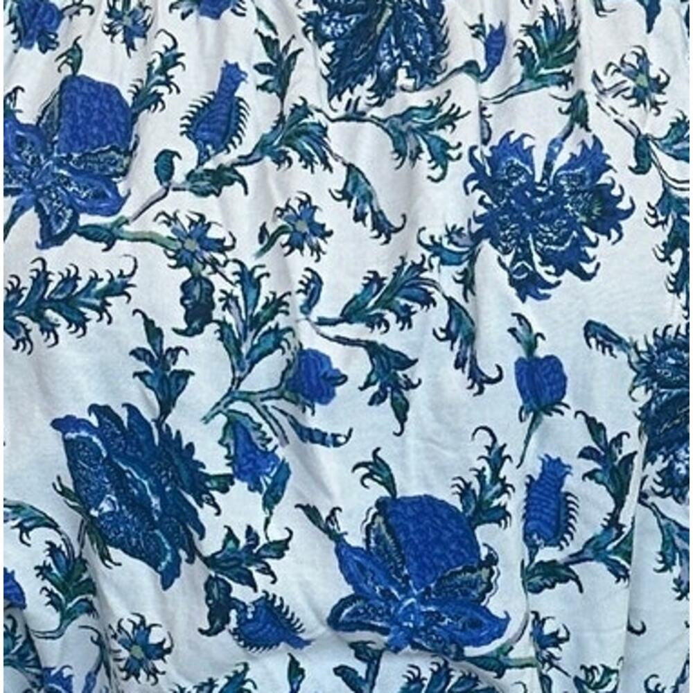 Nicole Miller Blue Floral Peasant Mini Dress LARGE Cottage Ruffle Designer $200 - Picture 5 of 6